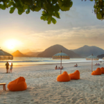Selong Belanak beach umbrellas and bean bags to enjoy the sunset